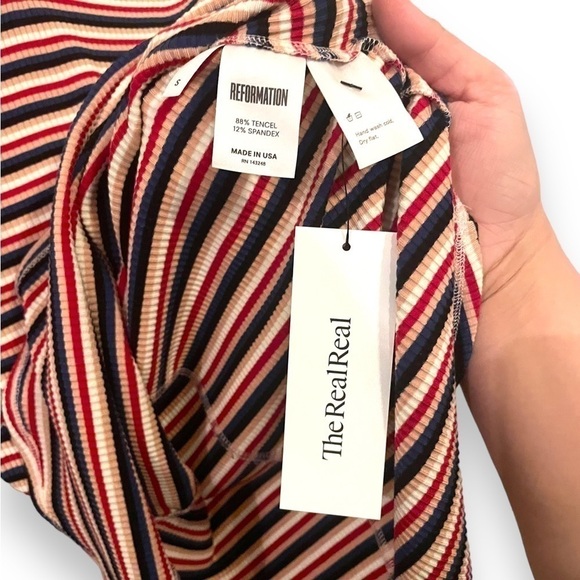 Reformation | Sara Mini Dress Rainbow Ribbed Jersey Knit Hollywood Striped Small - Picture 6 of 12
